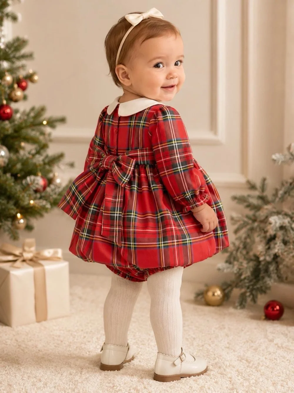 Edgehill Collection Dress Kids Red Plaid Candy Cane Bow Size 12M NWT